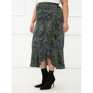 NWT ELOQUII Elements Women's Plus Size Zebra Print Satin Ruffle Midi Skirt